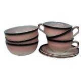 Pink & Black Ceramic Cups Bowls Set