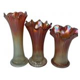 Carnival Glass Ribbed Vases Set of 3
