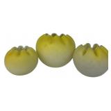 Yellow Satin Glass Rose Bowls Set of 3