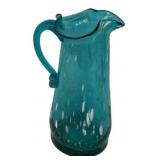 Teal Hand-Blown Art Glass Pitcher