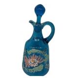 Victorian Blue Glass Cruet Hand Painted