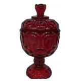 Red Moon & Star Glass Covered Compote