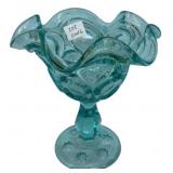 Blue Glass Ruffled Edge Compote