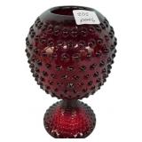 Ruby Red Hobnail Glass Footed Vase