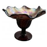 Amethyst Carnival Glass Ruffled Compote