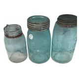 Antique Aqua Glass Canning Jars Lot of 3