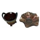 Carnival Glass Bowl & Basket Set