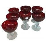 Ruby Red Bubble Stem Sherbet Glasses x7