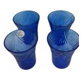 Cobalt Blue Depression Glass Tumblers x4