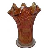 Marigold Carnival Glass Ruffled Vase