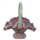 Fenton Iridescent Glass Basket Pink