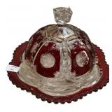 Ruby Stained EAPG Covered Butter Dish