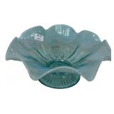 Blue Opalescent Ruffled Glass Bowl