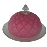 Pink Satin Glass Quilted Butter Dish