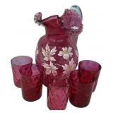 Victorian Cranberry Glass Pitcher Set