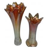 Pair Marigold Carnival Glass Vases
