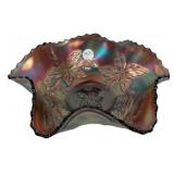 Carnival Glass Ruffled Bowl Acorn Leaf