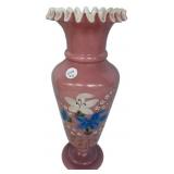 Victorian Pink Cased Glass Ruffled Vase