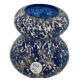 Blue Spatter Art Glass Gourd Vase