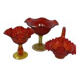 Amberina Glass Compotes & Basket Set