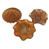 Marigold Carnival Glass Bowls Set of 3