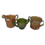 Carnival Glass Rose Pattern Lot of 3