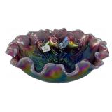 Carnival Glass Ruffled Holly Bowl