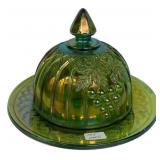Green Carnival Glass Butter Dish