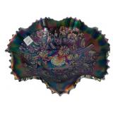 Carnival Glass Good Luck Ruffled Bowl