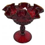 Ruby Red Ruffled Glass Compote