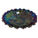 Carnival Glass Peacock Ruffled Bowl