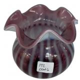 Cranberry Opalescent Striped Glass Vase