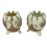 Pair Victorian Custard Glass Egg Vases