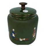 Hand-Painted Green Glass Tobacco Jar