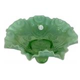 Green Opalescent Ruffled Glass Bowl