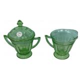 Green Depression Glass Sugar & Creamer