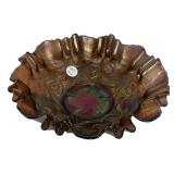 Carnival Glass Ruffled Peacock Bowl