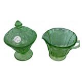 Green Depression Glass Sugar & Creamer