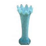 Blue Opalescent Art Glass Vase