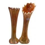 Pair Marigold Carnival Glass Vases