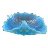 Blue Opalescent Glass Divided Bowl