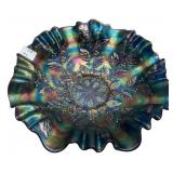 Carnival Glass Ruffled Bowl Holly Leaf