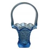 Blue Glass Floral Basket with Handle