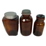 Vintage Amber Glass Jars Lot of 3