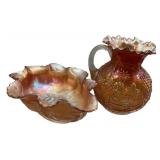 Carnival Glass Pitcher & Bowl Set
