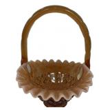 Fenton Amber Glass Basket Ruffled Edge
