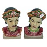 Pair Ceramic Balinese Bust Figurines