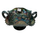 Carnival Glass Two-Handled Footed Bowl