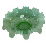 Green Opalescent Ruffled Glass Bowl