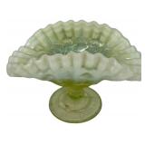 Vaseline Opalescent Glass Footed Compote